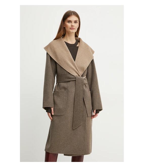 Μάλλινο παλτό διπλής όψης Karl Lagerfeld χρώμα: μπεζ, 246W1502