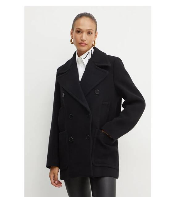 Μάλλινο παλτό Karl Lagerfeld χρώμα: μαύρο, 246W1508