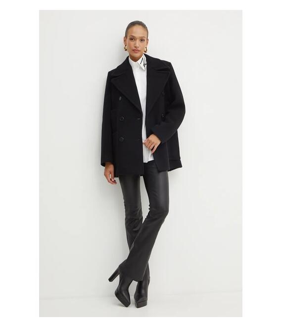 Μάλλινο παλτό Karl Lagerfeld χρώμα: μαύρο, 246W1508