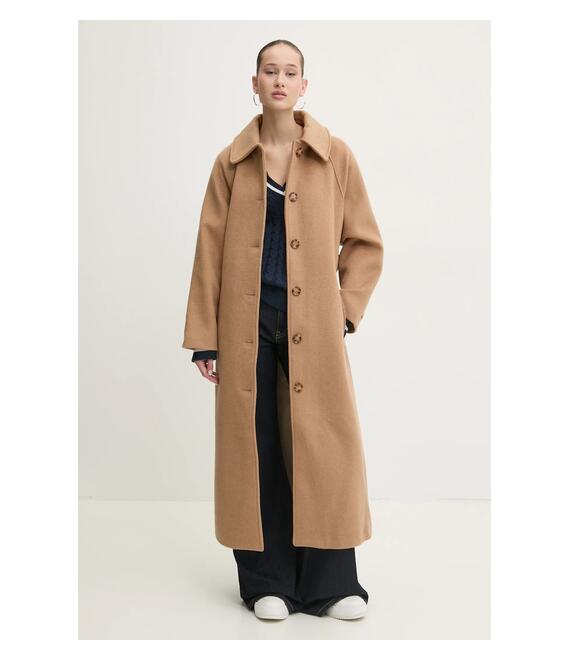 Μάλλινο παλτό Abercrombie & Fitch χρώμα: μπεζ, KI144-4196