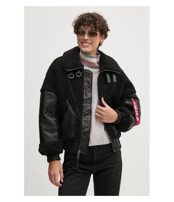 Μπουφάν Alpha Industries Teddy PU Bomber χρώμα: μαύρο, 148001