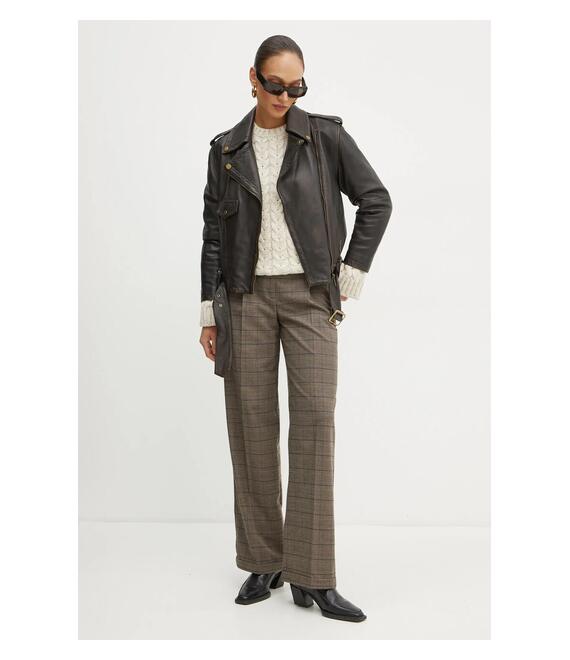Δερμάτινo jacket Luisa Spagnoli SINGOLO γυναικείο, χρώμα: καφέ, 541219