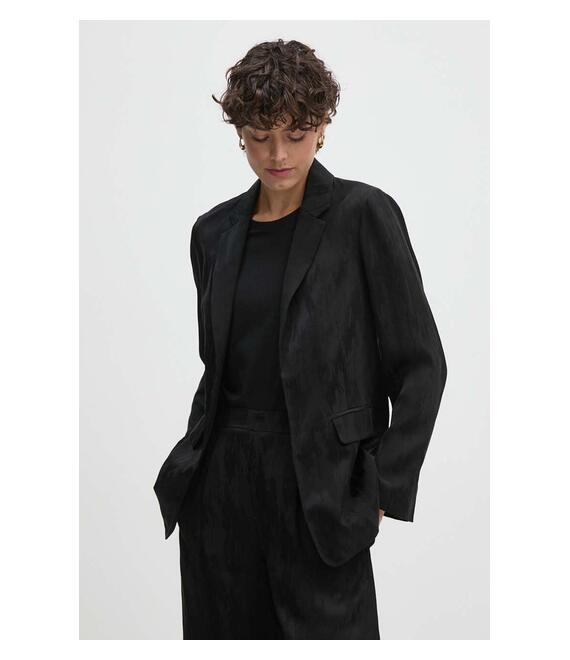 Blazer με μείγμα λινών Sisley χρώμα: μαύρο, 23MELW02A