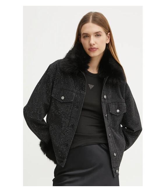 Μπουφάν Guess GILDA χρώμα: μαύρο, W4BN48 D5HM1