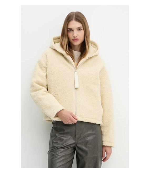 Φλις μπουφάν Calvin Klein Jeans χρώμα: μπεζ, με κουκούλα, J20J224130