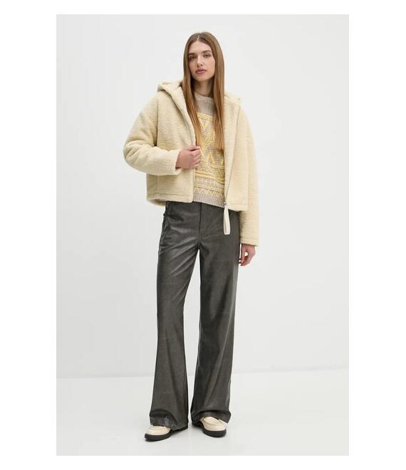 Φλις μπουφάν Calvin Klein Jeans χρώμα: μπεζ, με κουκούλα, J20J224130