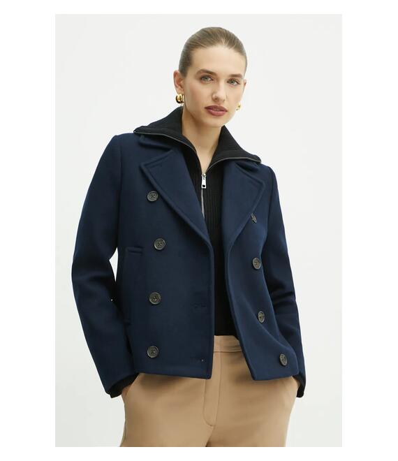 Μάλλινο μπουφάν MICHAEL Michael Kors χρώμα: ναυτικό μπλε, MF420GJBQA