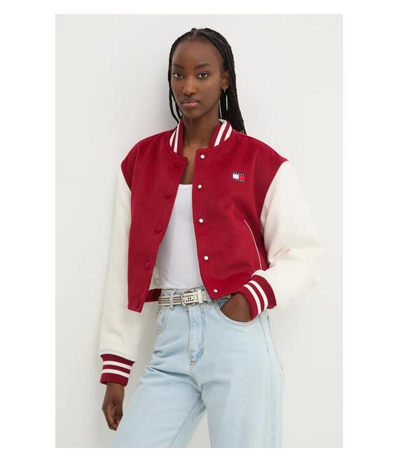 Μπουφάν από μίγμα μαλλιού Tommy Jeans χρώμα: κόκκινο, DW0DW19744