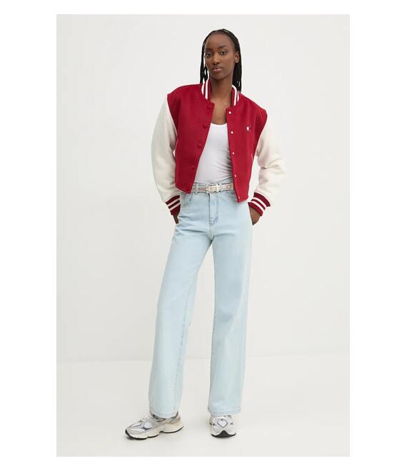 Μπουφάν από μίγμα μαλλιού Tommy Jeans χρώμα: κόκκινο, DW0DW19744