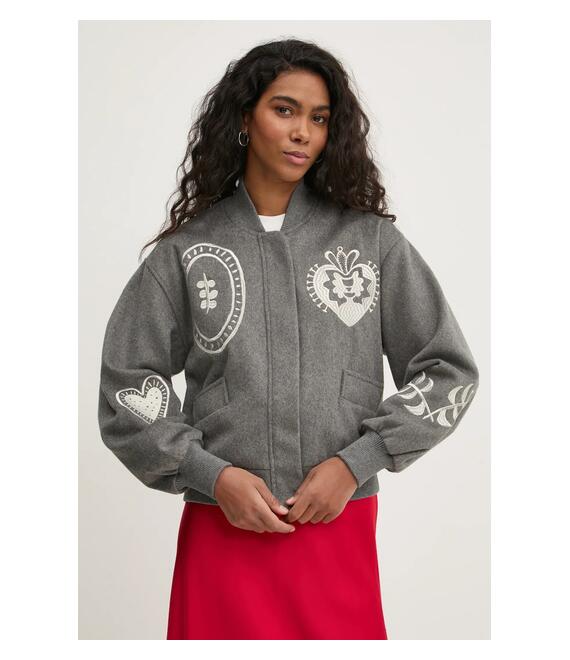 Bomber μπουφάν από μαλλί Never Fully Dressed Midnight Romance Bomber χρώμα: γκρι, NFDOU359