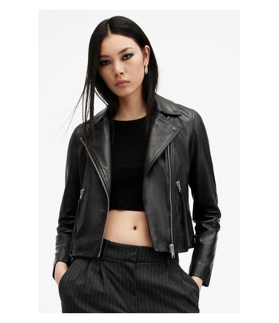 Δερμάτινο μπουφάν AllSaints DALBY χρώμα: μαύρο, W086LB