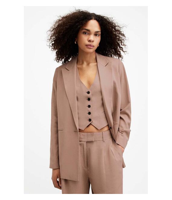Blazer με μείγμα λινών AllSaints DERI LYN χρώμα: καφέ, WT521Z