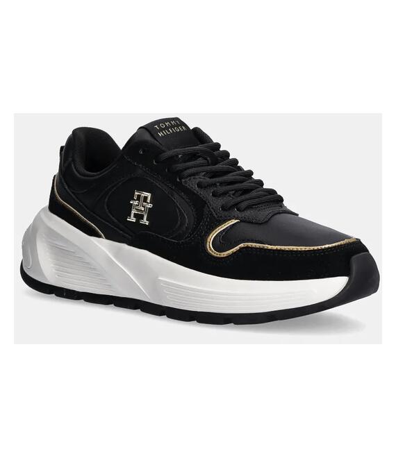 Δερμάτινα αθλητικά παπούτσια Tommy Hilfiger CHUNKY FASHION RUNNER χρώμα: μαύρο, FW0FW08129