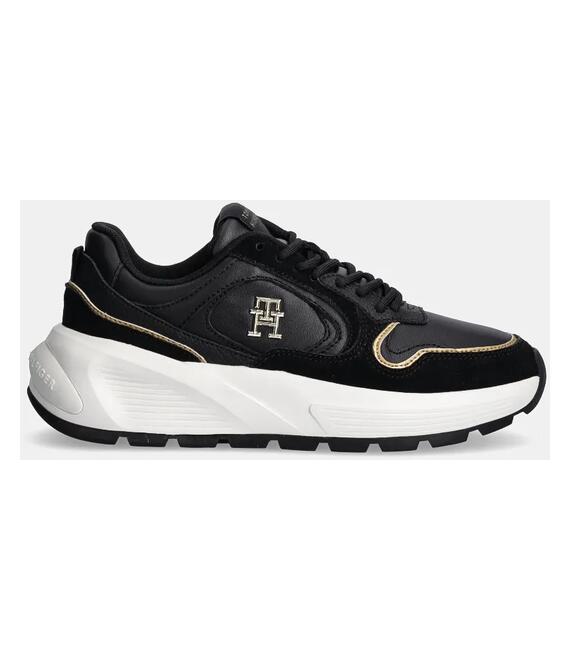 Δερμάτινα αθλητικά παπούτσια Tommy Hilfiger CHUNKY FASHION RUNNER χρώμα: μαύρο, FW0FW08129