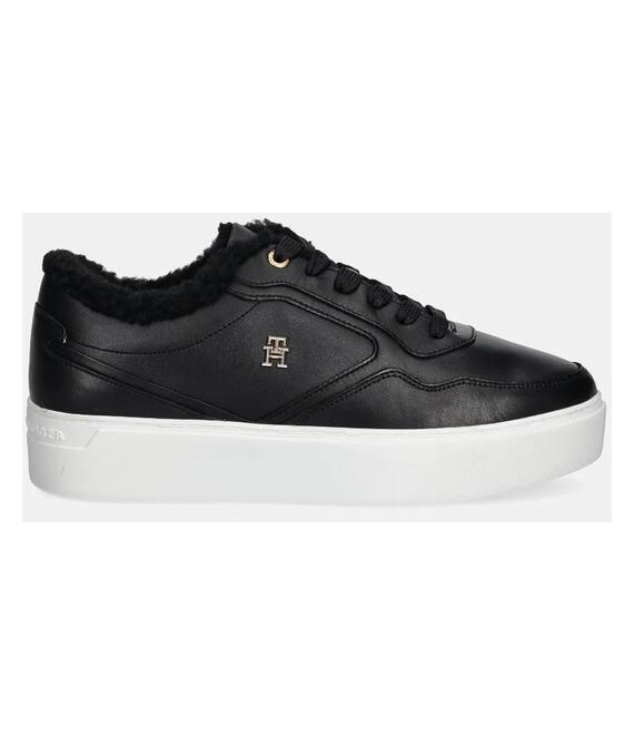 Δερμάτινα αθλητικά παπούτσια Tommy Hilfiger ESSENTIAL PLATFORM SNEAKER FUR χρώμα: μαύρο, FW0FW08349