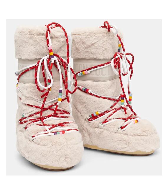 Μπότες χιονιού Moon Boot MB ICON FAUX FUR BEADS χρώμα: μπεζ, 80D1408990 L002