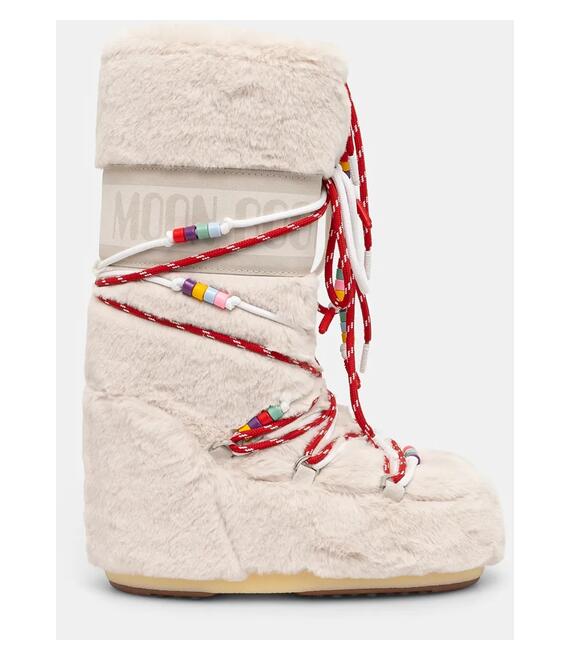Μπότες χιονιού Moon Boot MB ICON FAUX FUR BEADS χρώμα: μπεζ, 80D1408990 L002 Μπότες χιονιού Moon Boot MB ICON FAUX FUR BEADS χρώμα: μπεζ, 80D1408990 L002