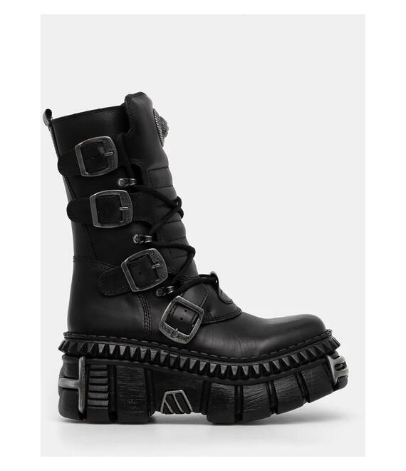 Δερμάτινες μπότες New Rock ITALI NEGRO NOMADA + TOWER CASCO + ACERO PICOS γυναικείες, χρώμα: μαύρο, M-WALL373-S10
