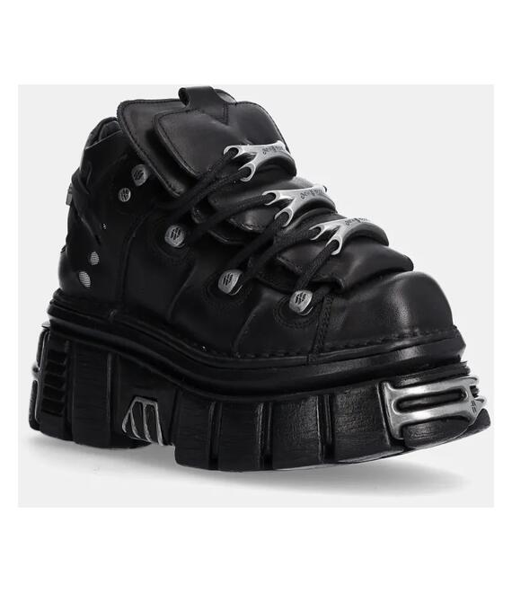 Δερμάτινα αθλητικά παπούτσια New Rock Nomada Negro + Tower Negro Lateral E14 Acero χρώμα: μαύρο, M-106-S112
