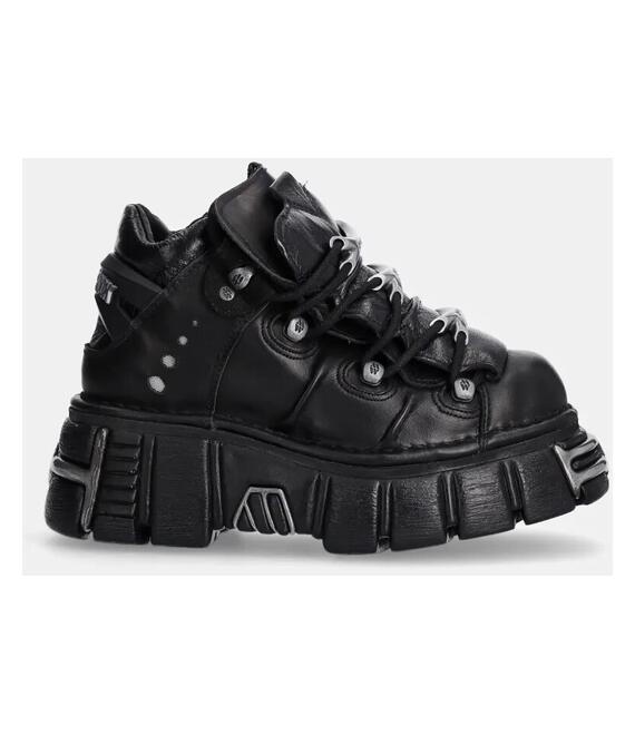 Δερμάτινα αθλητικά παπούτσια New Rock Itali Negro + Nomada Negro + Tower Negro Acero χρώμα: μαύρο, M-106-S1