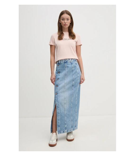 Τζιν φούστα Pepe Jeans MIDI SKIRT UHW EMBRO PL901166