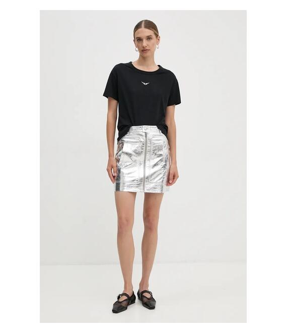 Δερμάτινη φούστα ZADIG&VOLTAIRE χρώμα: ασημί, RWSK00005