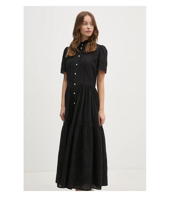 Βαμβακερό φόρεμα Polo Ralph Lauren χρώμα: μαύρο, 211941464