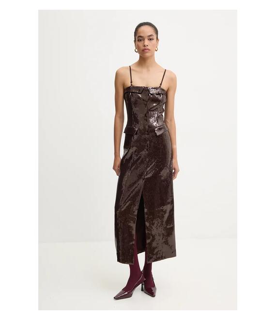 Φόρεμα Rotate Slim Midi Dress χρώμα: καφέ, 1127532910