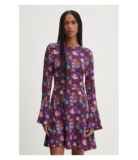Φόρεμα Desigual FLOWER SCRIBB χρώμα: μοβ, 24WWVW16