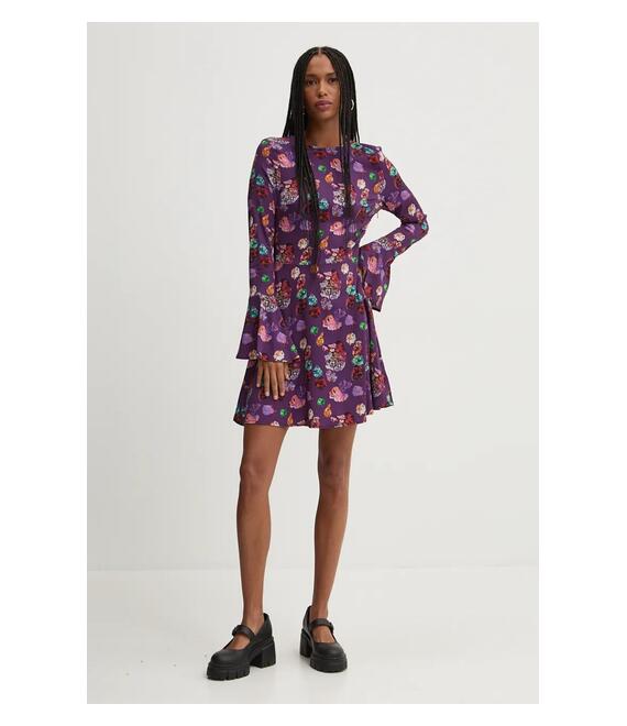Φόρεμα Desigual FLOWER SCRIBB χρώμα: μοβ, 24WWVW16