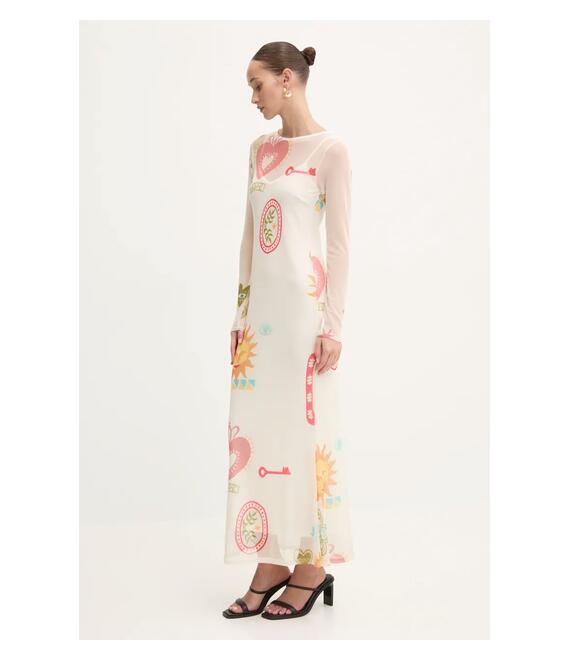 Φόρεμα Never Fully Dressed Sundazed Summer Mesh Dress χρώμα: μπεζ, NFDDR1690