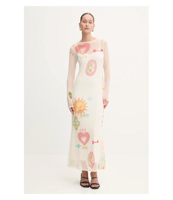 Φόρεμα Never Fully Dressed Sundazed Summer Mesh Dress χρώμα: μπεζ, NFDDR1690