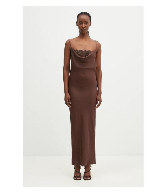 Φόρεμα Rotate Lace Midi Slip χρώμα: καφέ, 1127022910