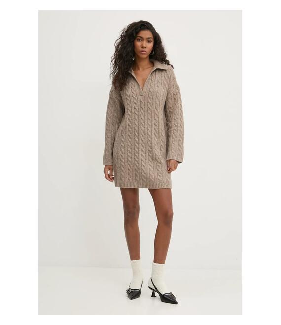 Φόρεμα από μείγμα μαλλιού Abercrombie & Fitch χρώμα: μπεζ, KI159-5097
