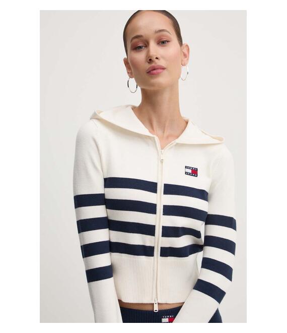 Πλεκτή ζακέτα Tommy Jeans χρώμα: μπεζ, DW0DW18524