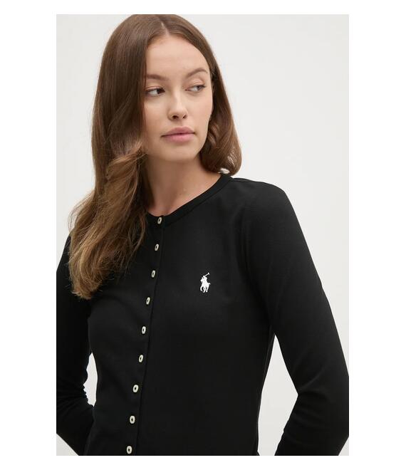 Longsleeve Polo Ralph Lauren χρώμα: μαύρο, 211941175
