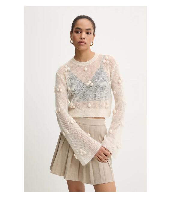 Μάλλινο πουλόβερ Rotate Light Knit Ls Sweater γυναικείο, χρώμα: μπεζ, 112999857