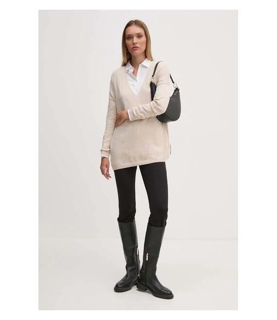 Πουλόβερ με προσθήκη μαλλιού Pepe Jeans ISELA V-NECK γυναικείο, χρώμα: μπεζ, PL702220