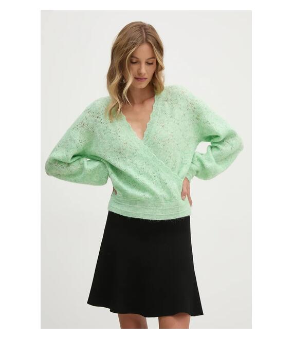 Πουλόβερ με προσθήκη μαλλιού Pepe Jeans HELEN WRAP γυναικείο, χρώμα: πράσινο, PL702231