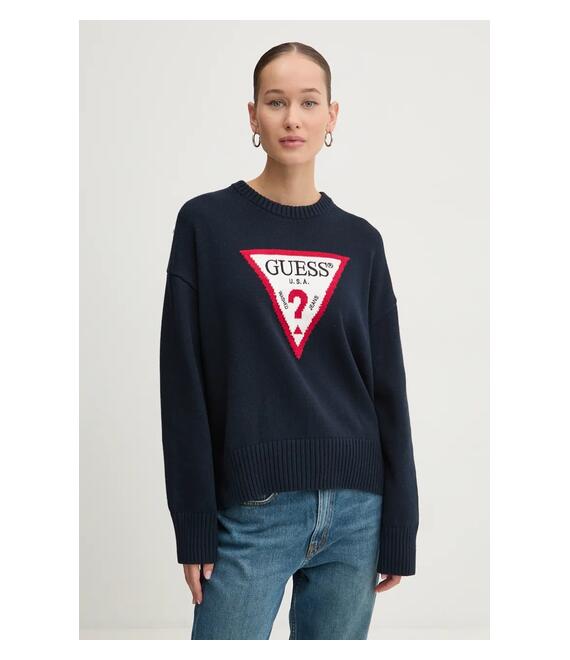 Βαμβακερό πουλόβερ Guess Jeans χρώμα: ναυτικό μπλε, W4BR12 Z3HM1