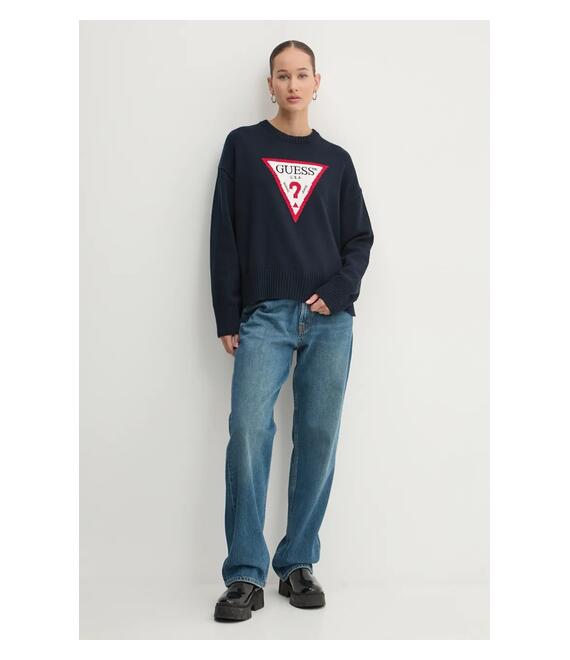 Βαμβακερό πουλόβερ Guess Jeans χρώμα: ναυτικό μπλε, W4BR12 Z3HM1