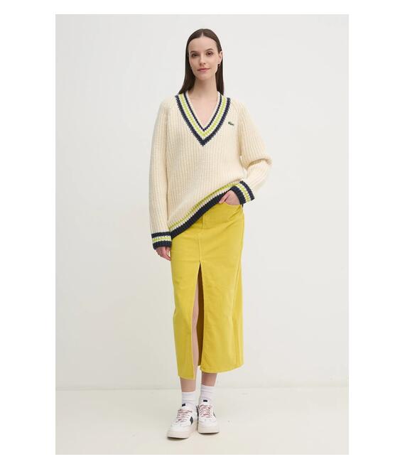 Μάλλινο πουλόβερ Lacoste γυναικείο, χρώμα: μπεζ, AF2563