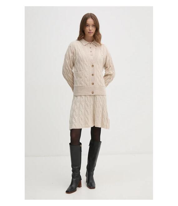 Μάλλινη ζακέτα Tommy Hilfiger χρώμα: μπεζ, WW0WW43089
