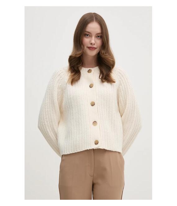 Μάλλινη ζακέτα Tommy Hilfiger χρώμα: μπεζ, WW0WW44134