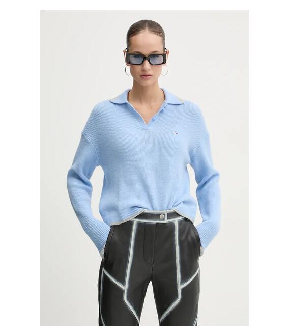 Μάλλινο πουλόβερ Tommy Jeans γυναικείο, χρώμα: μπλε, DW0DW19833