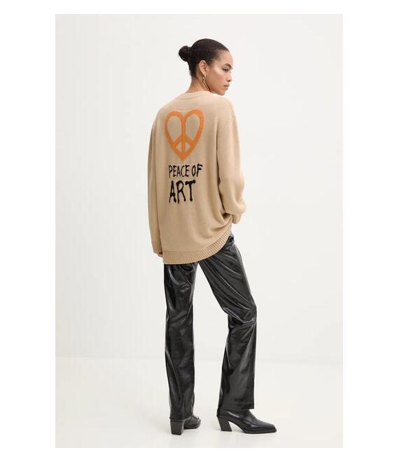 Μάλλινη ζακέτα Moschino Jeans χρώμα: μπεζ, A0928 8706