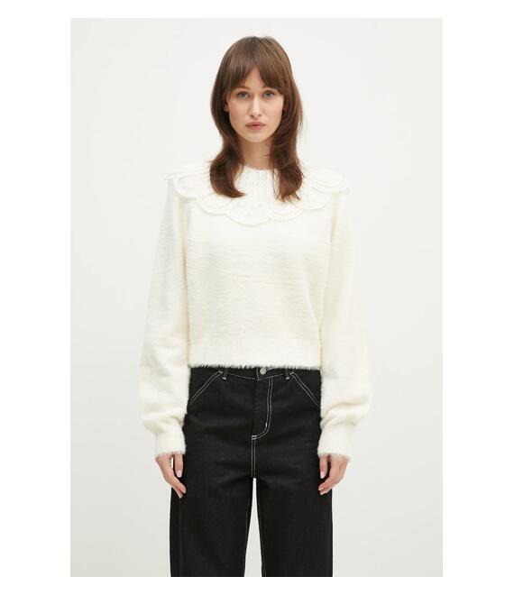 Πουλόβερ Rotate Lace Collar Knit χρώμα: μπεζ, 113212269