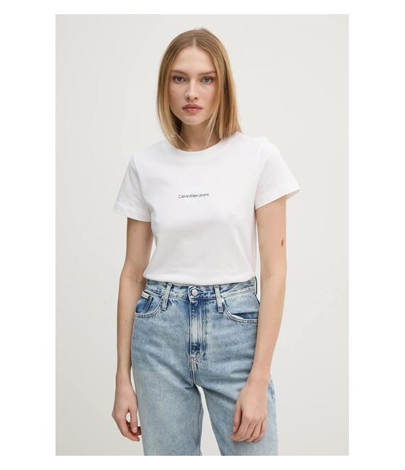 Βαμβακερό μπλουζάκι Calvin Klein Jeans γυναικείο, χρώμα: άσπρο, J20J223563