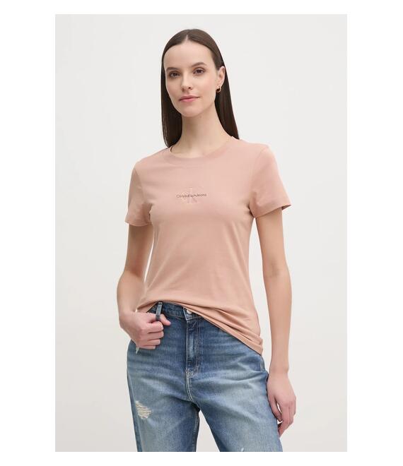 Βαμβακερό μπλουζάκι Calvin Klein Jeans γυναικείο, χρώμα: πορτοκαλί, J20J223563