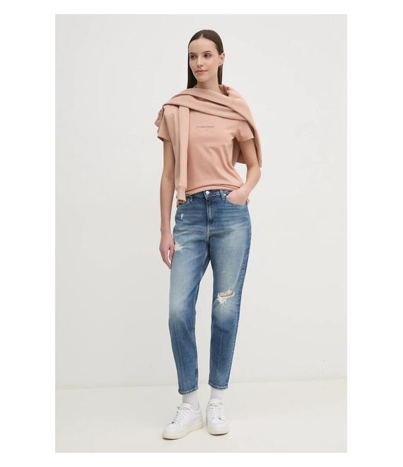 Βαμβακερό μπλουζάκι Calvin Klein Jeans γυναικείο, χρώμα: πορτοκαλί, J20J223563